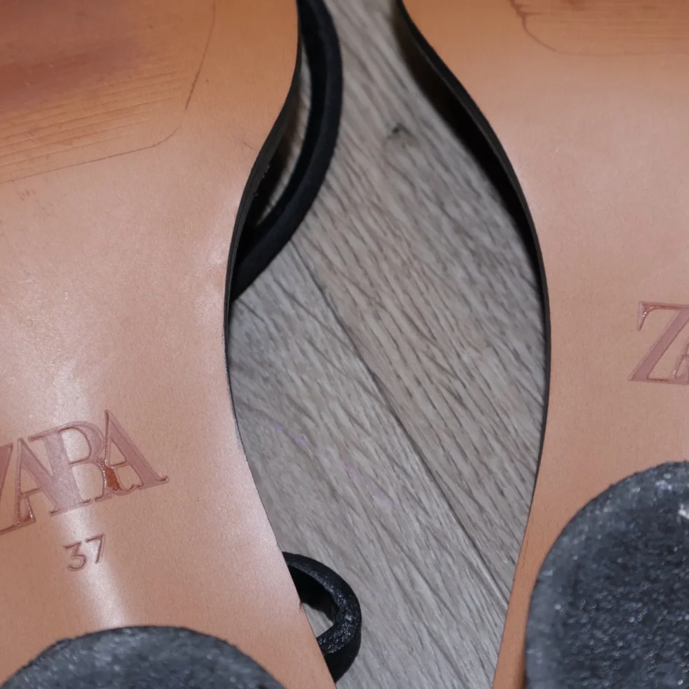 ZARA REAL LEATHER STRAPPY HIGH-HEEL SANDALS BLACK CIRCULAR HEEL 37 - Picture 6 of 9